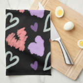バレンタインハート紫色の手描きパターン キッチンタオル (四つ折り)