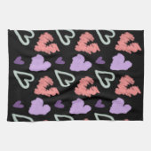 バレンタインハート紫色の手描きパターン キッチンタオル (横)