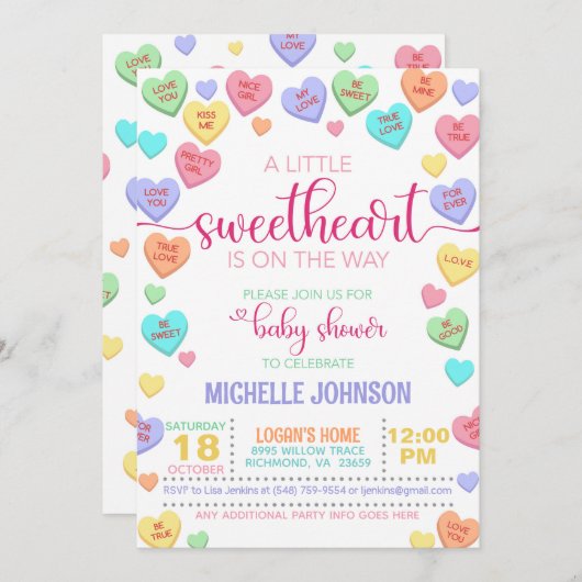 バレンタインハート赤ちゃんシャワー 招待状 (正面/裏面)