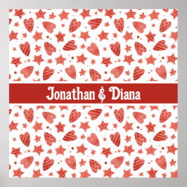 バレンタインハート&スターズパターンポスター ポスター