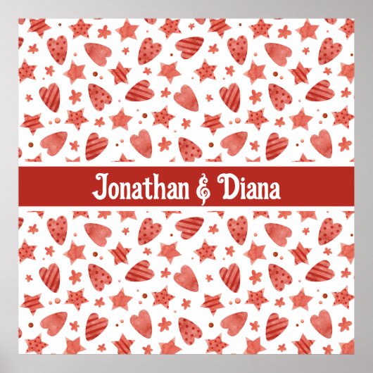 バレンタインハート&スターズパターンポスター ポスター (正面)