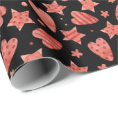 バレンタインハート&スターズパターンラッピング紙 ラッピングペーパー (ロールコーナー)