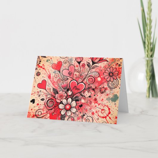 バレンタインハート/デイジー/（ばちゃばちゃ）跳ねるアート/サングリア ノートカード (正面)