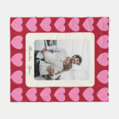 バレンタインハート |ピンクと赤の写パーソナライズされた真 フリースブランケット (正面(横))