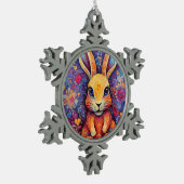 バレンタインバニーフラワーズハート紫 スノーフレークピューターオーナメント (左)