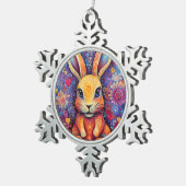 バレンタインバニーフラワーズハート紫 スノーフレークピューターオーナメント (右)