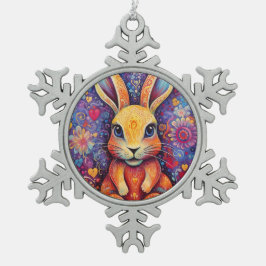 バレンタインバニーフラワーズハート紫 スノーフレークピューターオーナメント