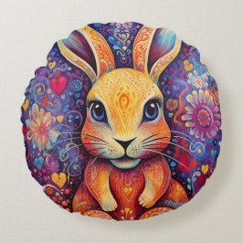 バレンタインバニーフラワーズハート紫 ラウンドクッション