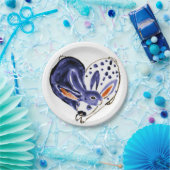 バレンタインバニーラビッツハートブルー&ホワイトモダン ペーパープレート (パーティー)