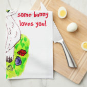 バレンタインバニーラブタオル キッチンタオル (四つ折り)