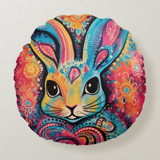 バレンタインバニー ポジティブな気持ち ハート ラウンドクッション (正面)