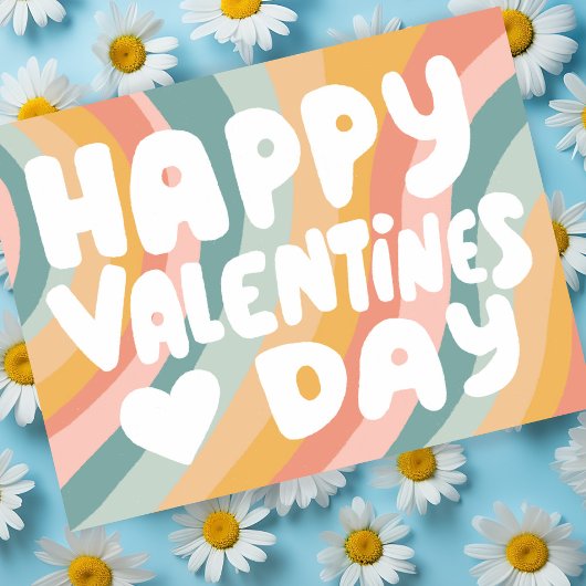 バレンタインバブルレターパステルレインボーストライプズ ポストカード