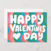 バレンタインバブルレターピンク曲線レトロストライプ ポストカード (正面/裏面)