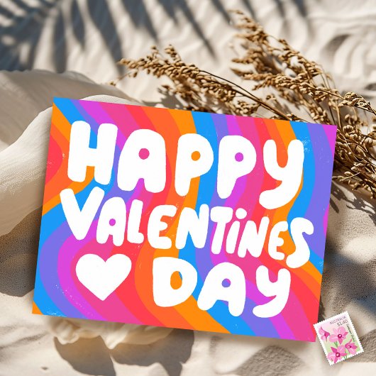 バレンタインバブルレターレインボーストライププライド ポストカード