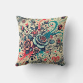 バレンタインバラ/ピンク&ティール（緑がかった色）/（ばちゃばちゃ）跳ねるアート クッション (裏面)