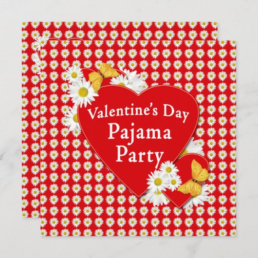 バレンタインパジャマパーティーデイジー招待状 招待状 (正面/裏面)