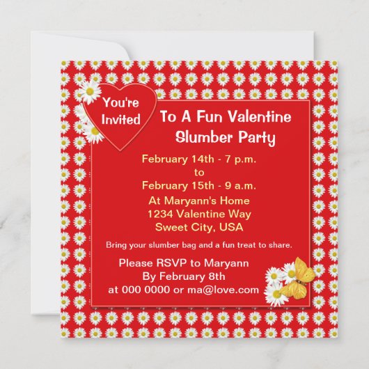 バレンタインパジャマパーティーデイジー招待状 招待状 (裏面)