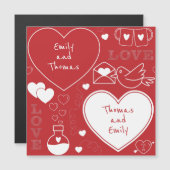 バレンタインパターン磁気カード – 赤の上に白 (正面/裏面)