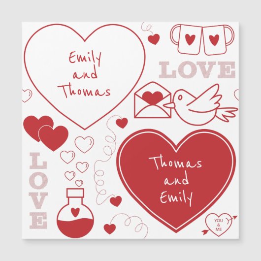 バレンタインパターン磁気カード – 赤（白） (正面)