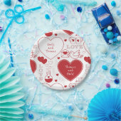 バレンタインパターン紙プレート – 赤オンホワイト |1| ペーパープレート (パーティー)