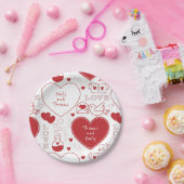 バレンタインパターン紙プレート – 赤オンホワイト |1| ペーパープレート (パーティー)