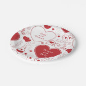 バレンタインパターン紙プレート – 赤オンホワイト |1| ペーパープレート (アングル)