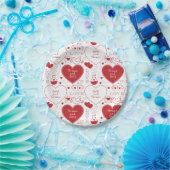 バレンタインパターン紙プレート – 赤オンホワイト |2| ペーパープレート (パーティー)