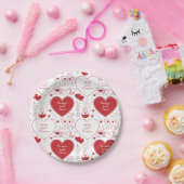 バレンタインパターン紙プレート – 赤オンホワイト |2| ペーパープレート (パーティー)