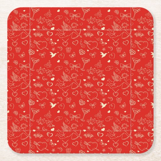 バレンタインパターン2 スクエアペーパーコースター (正面)