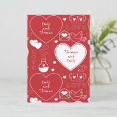 バレンタインパターン フラット グリーティングカード - 赤に白 (スタンド正面)