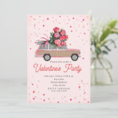 バレンタインパーティーの招待状　ローズSUVトラック　コンフェッティ 招待状 (スタンド正面)