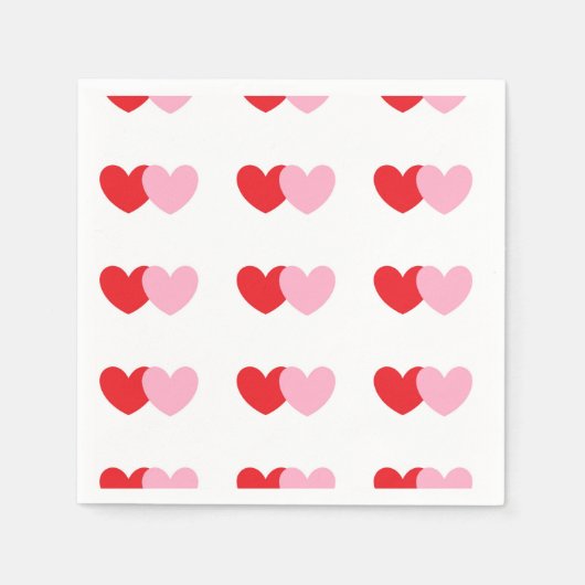 バレンタインパーティーナプキンズウィズピンクと赤いハート スタンダードカクテルナプキン (正面)
