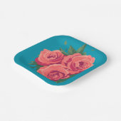 バレンタインパーティーピンクのバラが暗いティール（緑がかった色） ペーパープレート (傾斜あり)