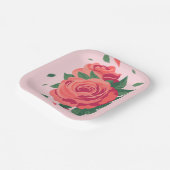 バレンタインパーティーピンク色のバラのプレートピンク色の背景 ペーパープレート (傾斜あり)