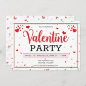 バレンタインパーティー バレンタインデーのハート 赤 招待状 (正面/裏面)