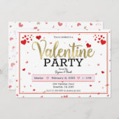 バレンタインパーティー バレンタインデー ハート 赤 ゴールド 招待状 (正面/裏面)
