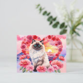 バレンタインヒマラヤ猫のハートのバラサンセット ポストカード (スタンド正面)