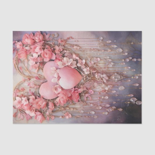 バレンタインピンクと赤いハートとバラ 薄葉紙 (正面)