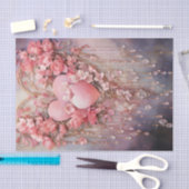 バレンタインピンクと赤いハートとバラ 薄葉紙 (クラフト)