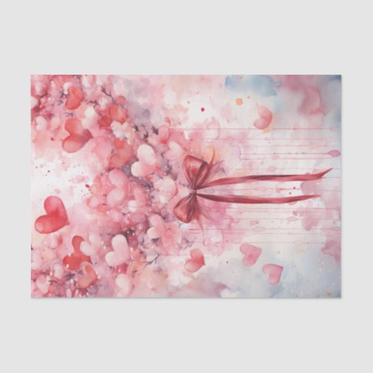 バレンタインピンクと赤いハートとリボン 薄葉紙 (正面)