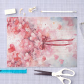 バレンタインピンクと赤いハートとリボン 薄葉紙 (クラフト)