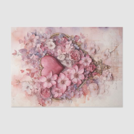 バレンタインピンクと赤いハート花花束 薄葉紙 (正面)