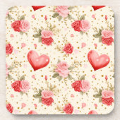 バレンタインピンクと赤のバラとハート コースター (正面)