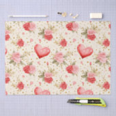 バレンタインピンクと赤のバラとハート 薄葉紙 (クラフト)