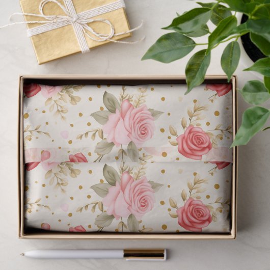 バレンタインピンクと赤のバラとハート 薄葉紙 (ギフト)