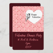 バレンタインピンクのキューピッお洒落ドディナーパーティー 招待状 (正面/裏面)