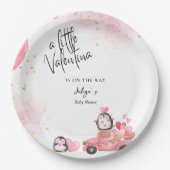 バレンタインピンクのベビーガールシャワー ペーパープレート (正面)