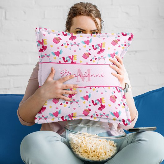 バレンタインピンクのラブレターのパターエレガントン名 クッション