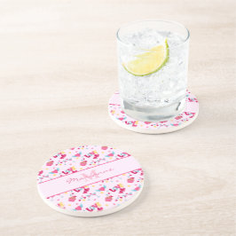 バレンタインピンクのラブレターのパターエレガントン名 コースター