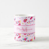 バレンタインピンクのラブレターのパターエレガントン名 コーヒーマグカップ (中央)